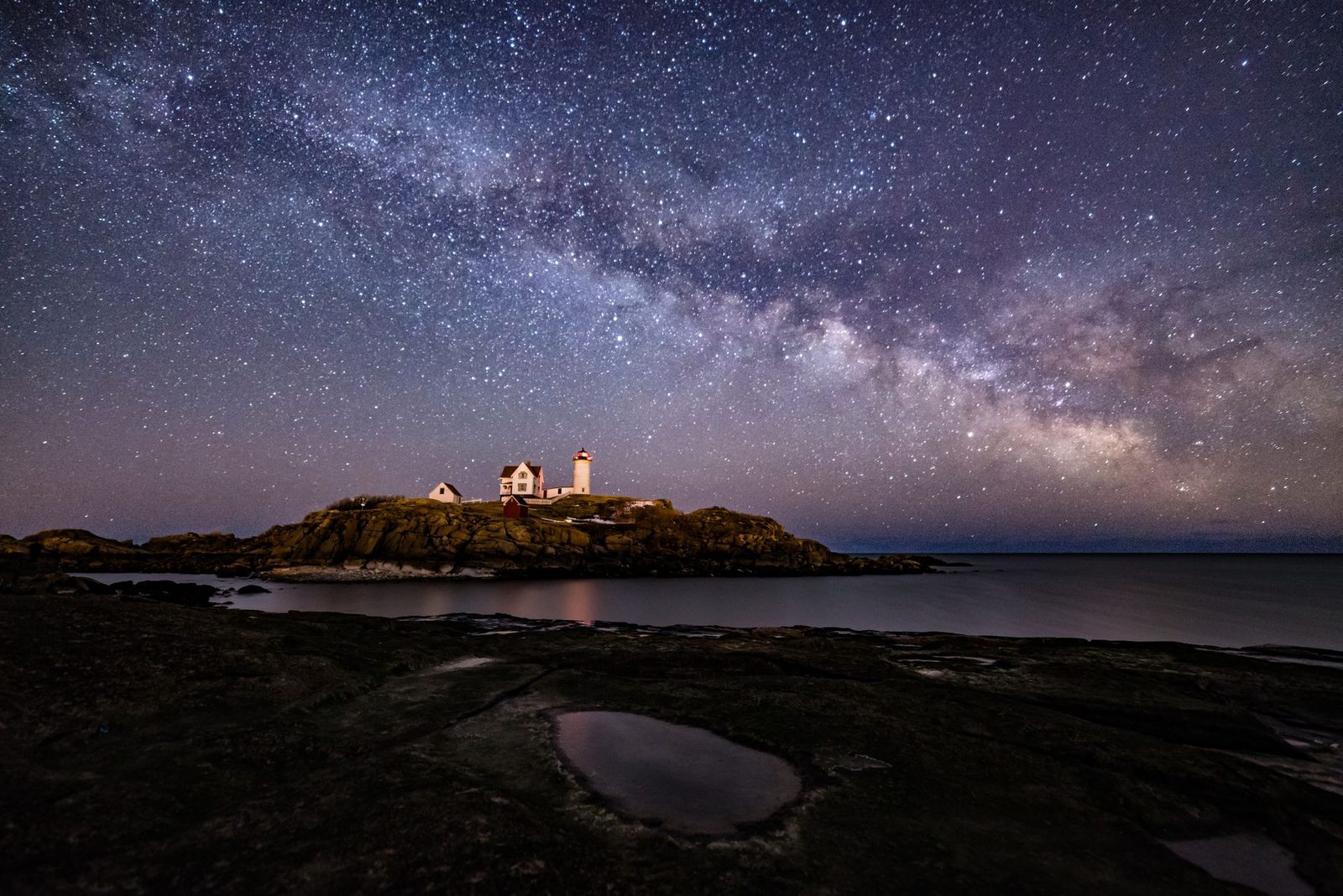 Captivating view of the Milky Way over Nubble Lighthouse in Maine